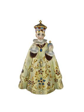 Vintage Infant Jesus Prague Porcelain Figurine Hand-Painted Gold Trim Italy CHIP